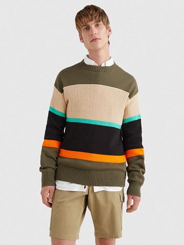 Férfi Tommy Hilfiger Colorblock Crewneck Pulóverek Zöld Színes | HU 937SGL